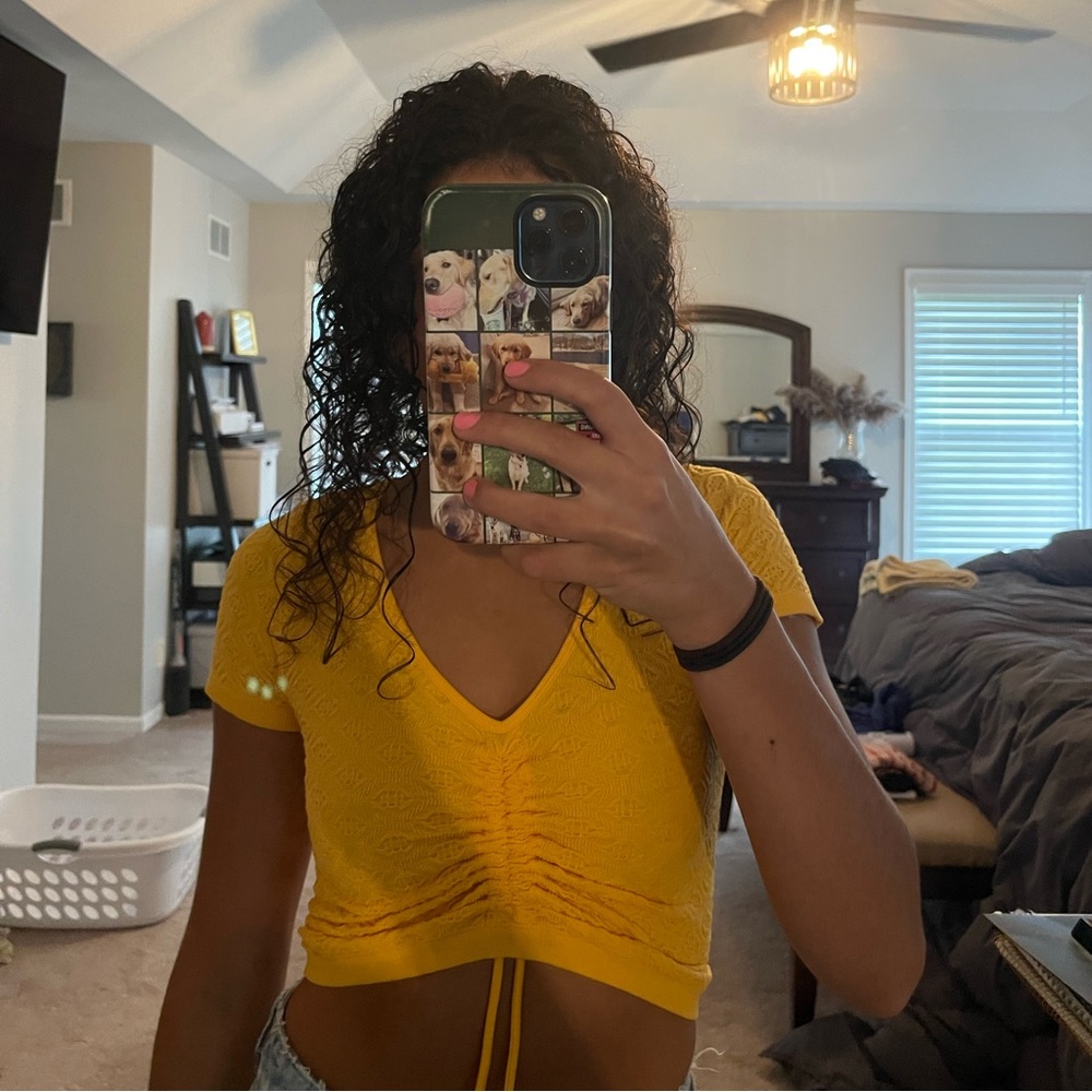 Forever 21 Orange/Yellow adjustable short sleeve top
